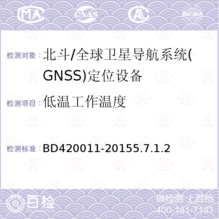 低温工作温度 BD420011-20155.7.1.2 北斗/全球卫星导航系统(GNSS)定位设备通用规范