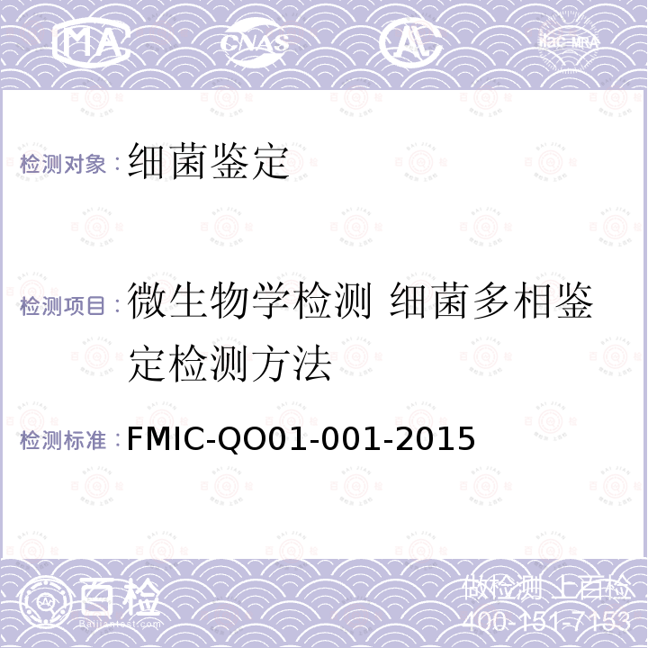 微生物学检测 细菌多相鉴定检测方法 FMIC-QO01-001-2015 