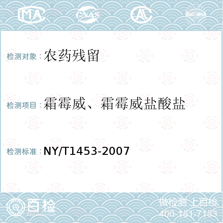 霜霉威、霜霉威盐酸盐 NY/T 1453-2007 蔬菜及水果中多菌灵等16种农药残留测定 液相色谱-质谱-质谱联用法