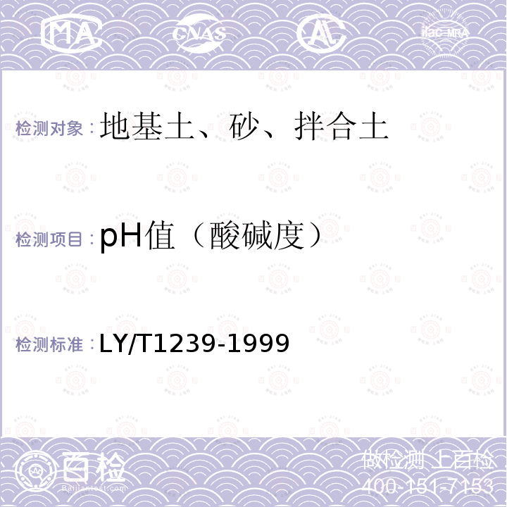 pH值（酸碱度） LY/T 1239-1999 森林土壤pH值的测定