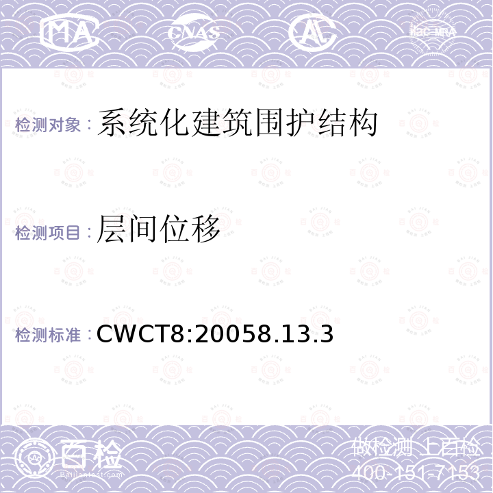 层间位移 CWCT8:20058.13.3 系统化建筑围护标准第8部分试验