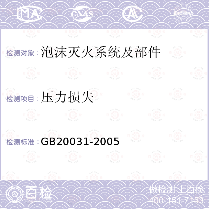 压力损失 GB 20031-2005 泡沫灭火系统及部件通用技术条件