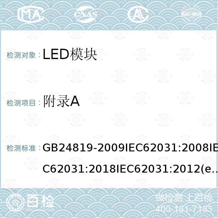 附录A GB 24819-2009 普通照明用LED模块 安全要求