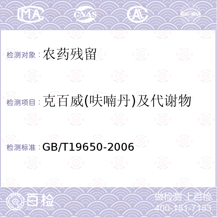 克百威(呋喃丹)及代谢物 动物肌肉中478种农药及相关化学品残留量的测定 气相色谱-质谱法