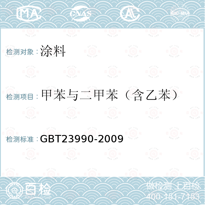 甲苯与二甲苯（含乙苯） 涂料中苯、甲苯、乙苯和二甲苯含量的测定 气相色谱法