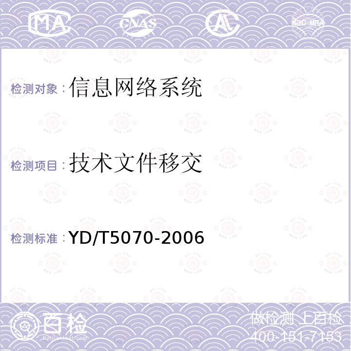 技术文件移交 YD 5070-1998 公用计算机互联网工程验收规范
