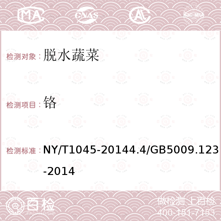 铬 NY/T 1045-2014 绿色食品 脱水蔬菜