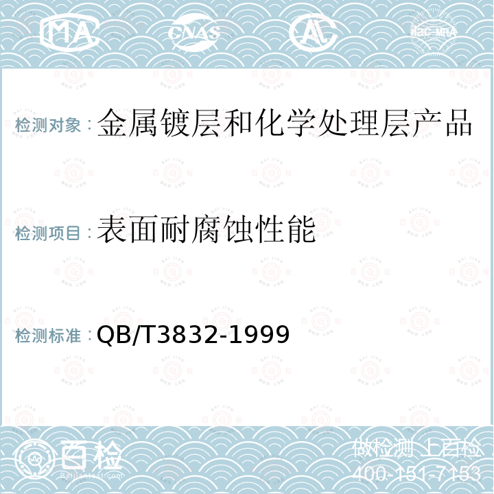 表面耐腐蚀性能 轻工产品金属镀层腐蚀试验结果的评价