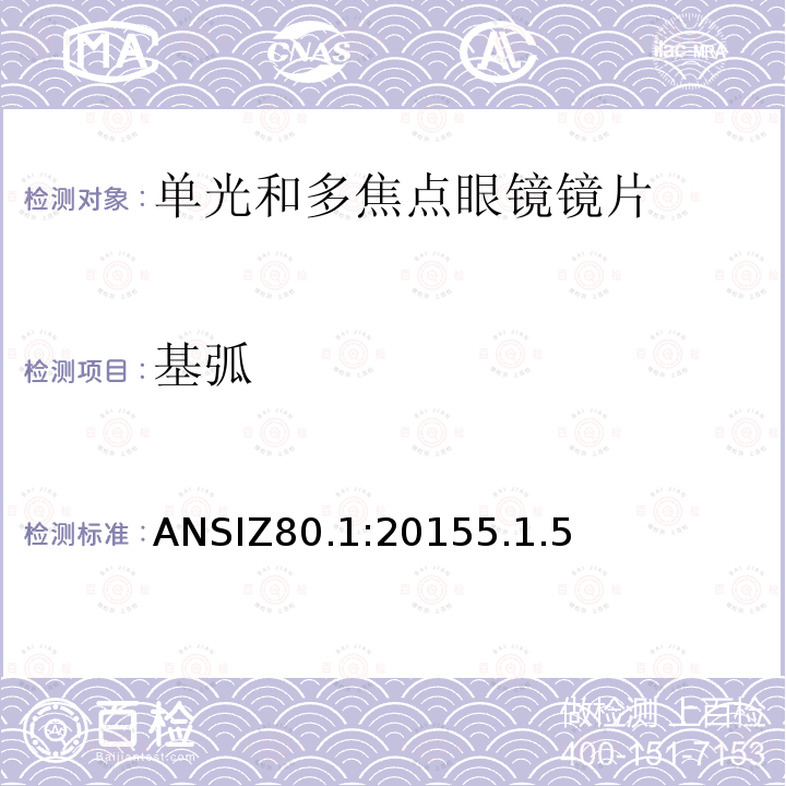 基弧 ANSIZ80.1:20155.1.5 处方镜片要求