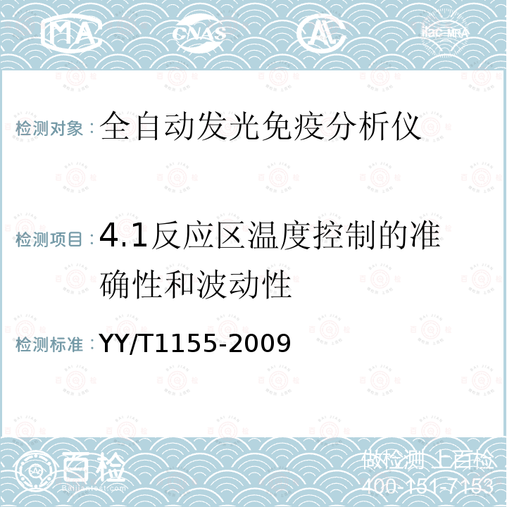 4.1反应区温度控制的准确性和波动性 YY/T 1155-2009 全自动发光免疫分析仪