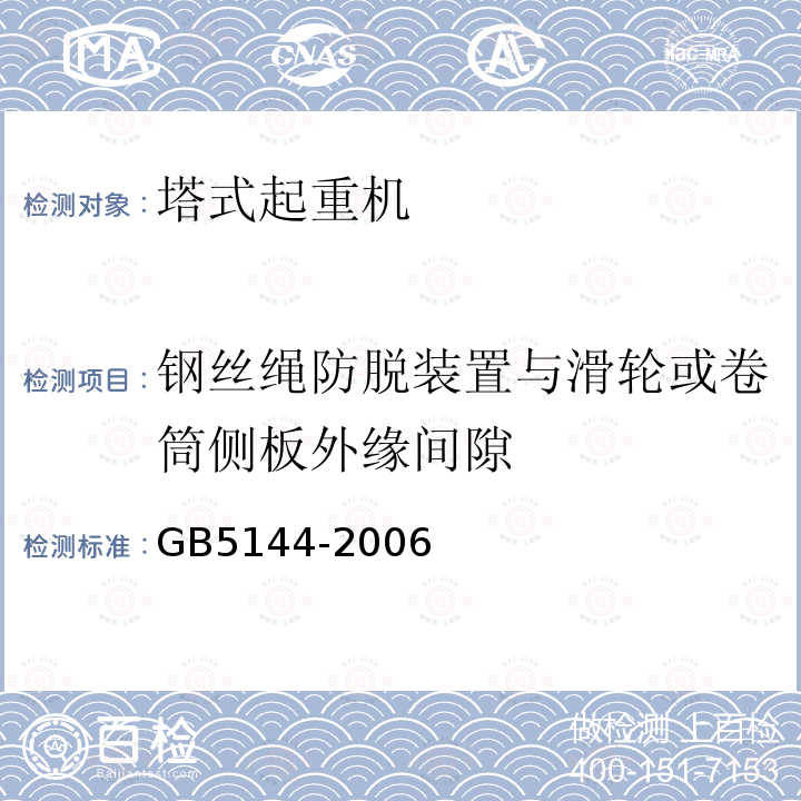 鋼絲繩防脫裝置與滑輪或卷筒側板外緣間隙 塔式起重機安全規程