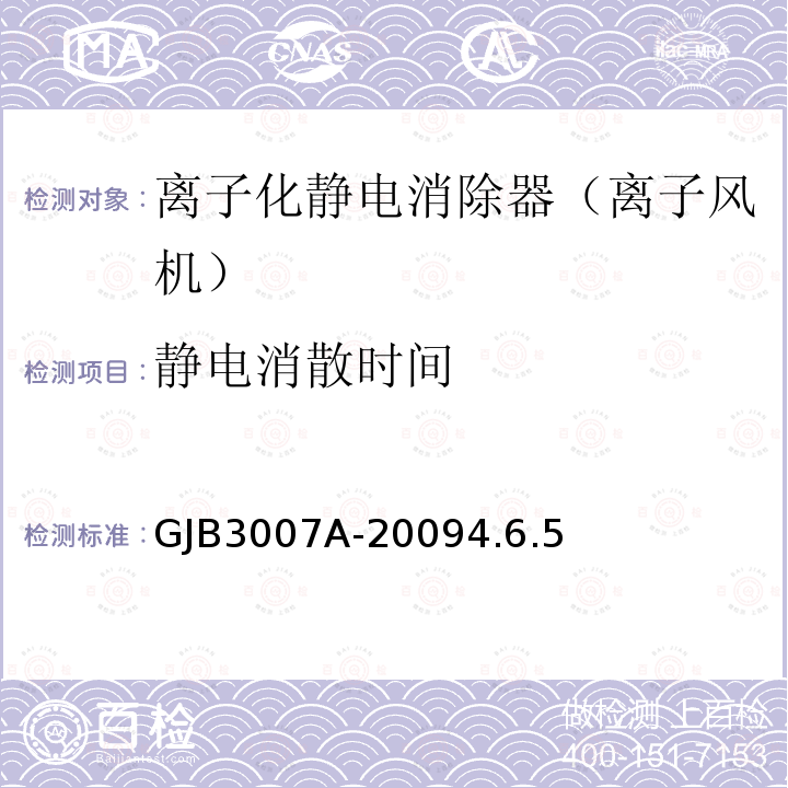 静电消散时间 GJB3007A-20094.6.5 防静电工作区技术要求