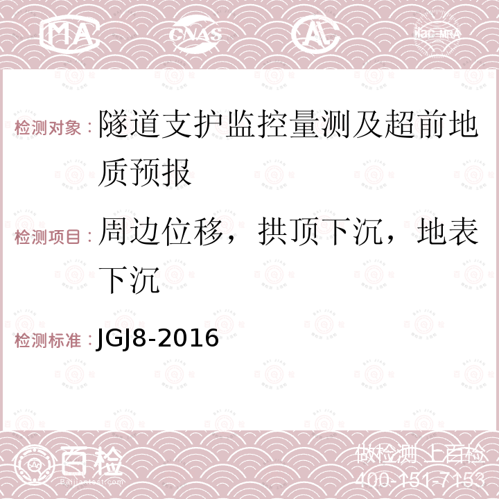 周边位移，拱顶下沉，地表下沉 JGJ 8-2016 建筑变形测量规范(附条文说明)