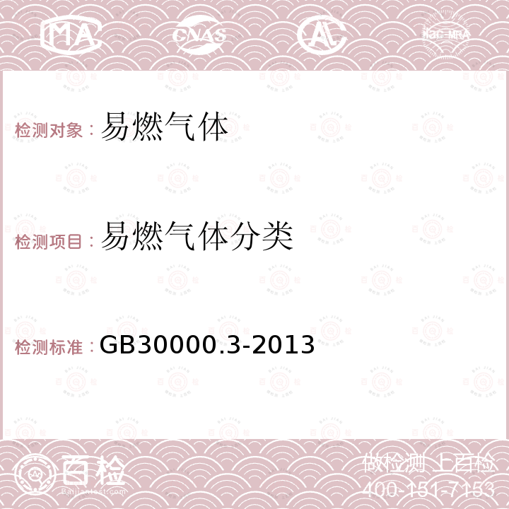 易燃气体分类 GB 30000.3-2013 化学品分类和标签规范 第3部分:易燃气体
