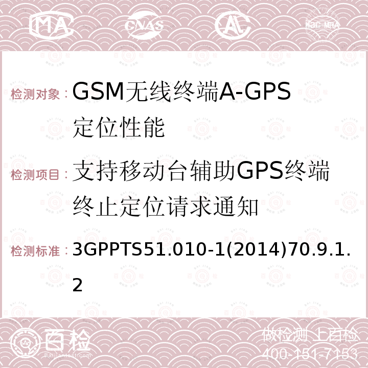 支持移动台辅助GPS终端终止定位请求通知 GSM/EDGE无线接入网数字蜂窝电信系统（phase 2+）；移动台（MS）一致性规范；第一部分：一致性规范