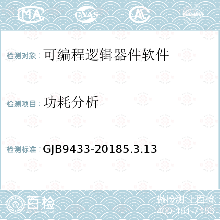 功耗分析 GJB9433-20185.3.13 军用可编程逻辑器件软件测试要求