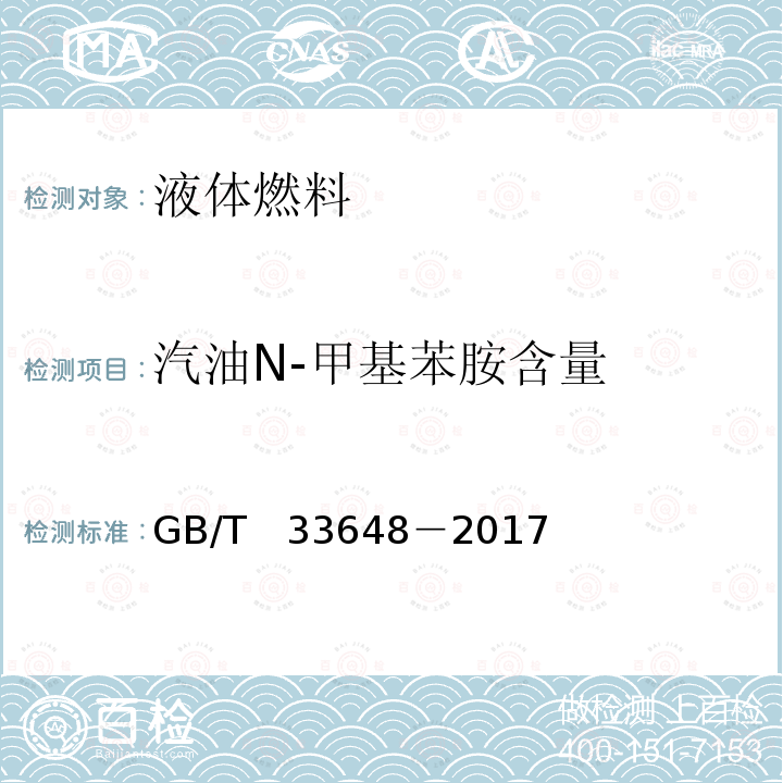 汽油N-甲基苯胺含量 GB/T 33648-2017 车用汽油中典型非常规添加物的识别与测定 红外光谱法