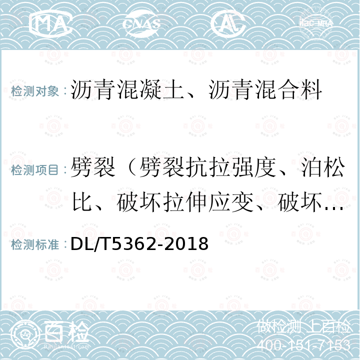 劈裂（劈裂抗拉强度、泊松比、破坏拉伸应变、破坏劲度模量） 水工沥青混凝土试验规程 7.19