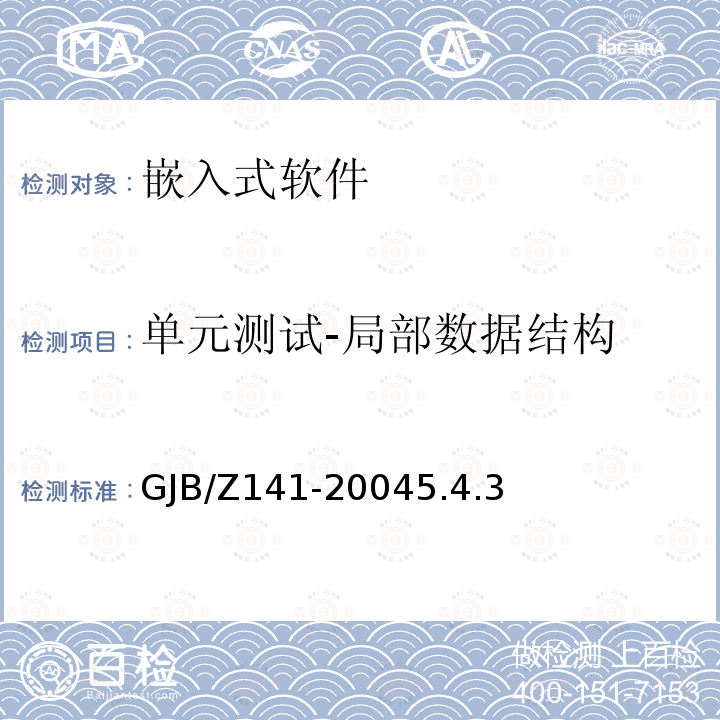 单元测试-局部数据结构 GJB/Z141-20045.4.3 军用软件测试指南