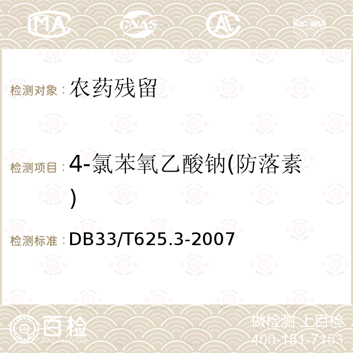 4-氯苯氧乙酸钠(防落素) DB33/T 625.3-2007(2020) 无公害豆芽 第3部分:6-苄基腺嘌呤残留量和4-氯苯氧乙酸钠残留量的测定