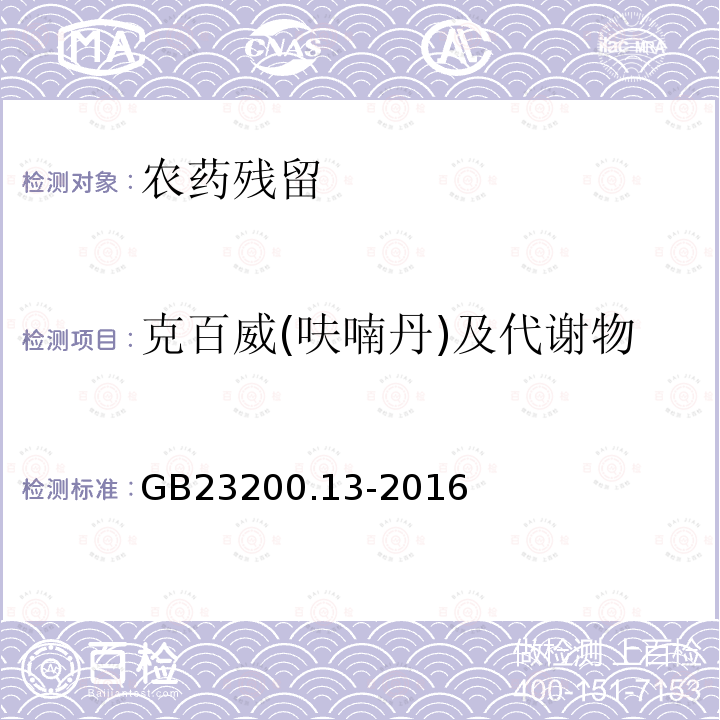 克百威(呋喃丹)及代谢物 食品安全国家标准 茶叶中448种农药及相关化学品残留量的测定 液相色谱-质谱法