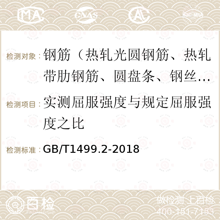 实测屈服强度与规定屈服强度之比 钢筋混凝土用钢第2部分:热轧带肋钢筋 7.33