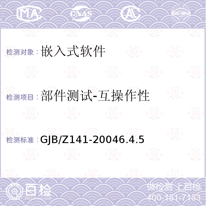 部件测试-互操作性 GJB/Z141-20046.4.5 军用软件测试指南