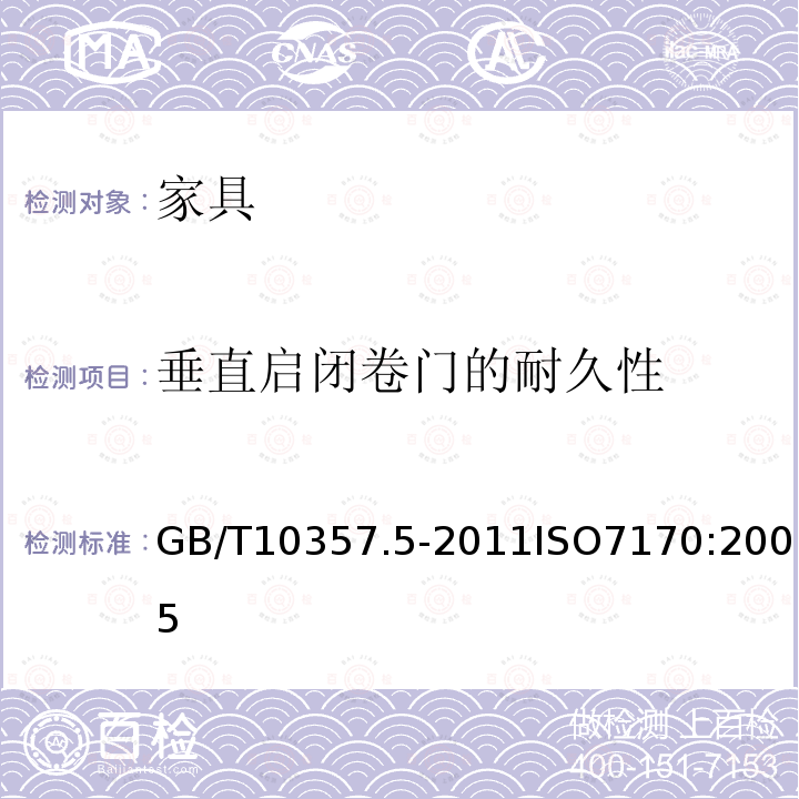 垂直启闭卷门的耐久性 家具力学性能试验 第5部分：柜类强度和耐久性