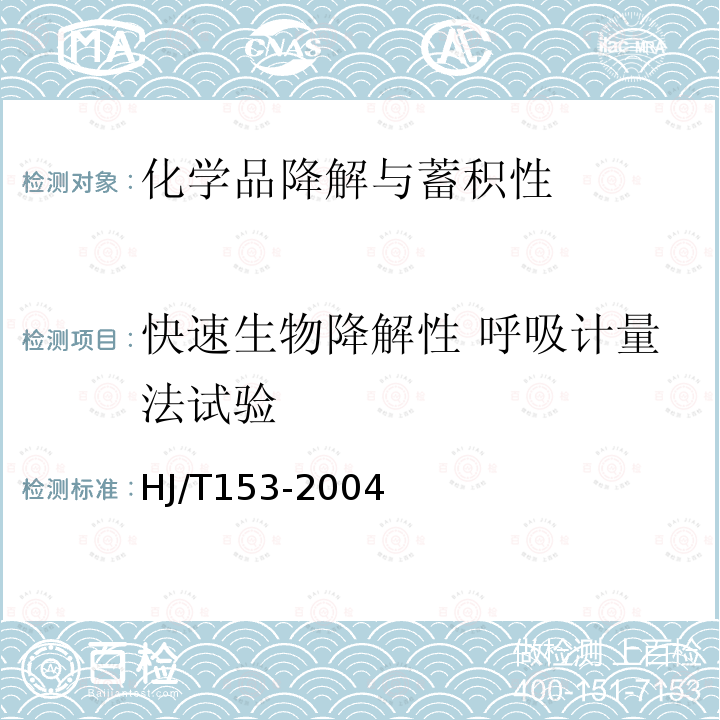 快速生物降解性 呼吸计量法试验 化学品测试导则 化学品测试方法 301F呼吸计量法试验（环境保护部化学品登记中心2013）