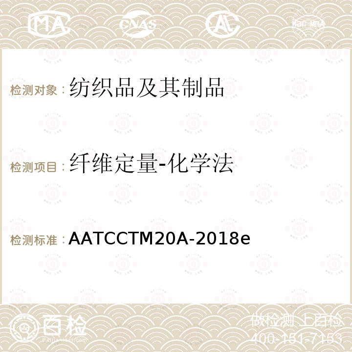 纤维定量-化学法 AATCCTM20A-2018e 纤维分析：定量分析