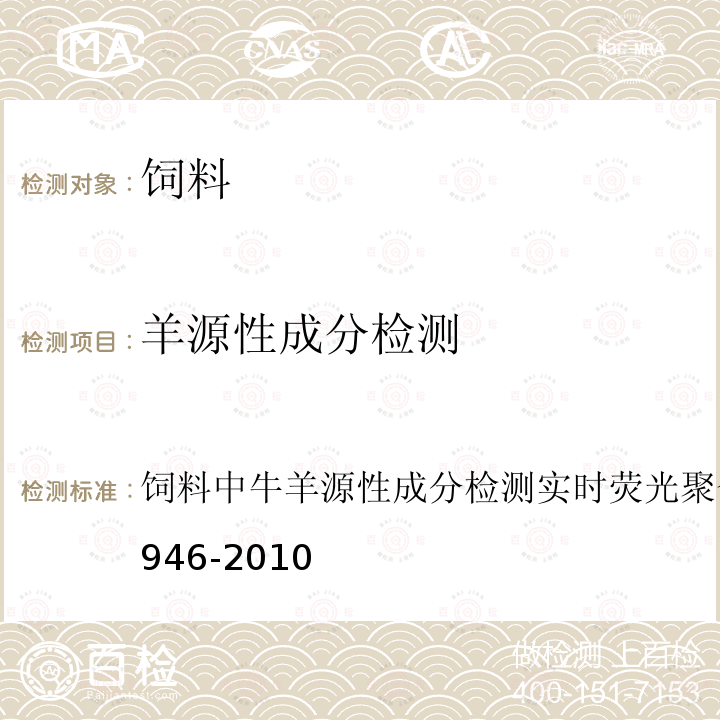 羊源性成分检测 NY/T 1946-2010 饲料中牛羊源性成分检测 实时荧光聚合酶链反应法