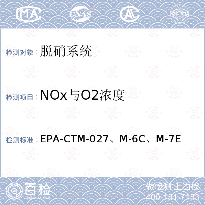 NOx与O2浓度 EPA-CTM-027、M-6C、M-7E 烟气取样与分析系列标准