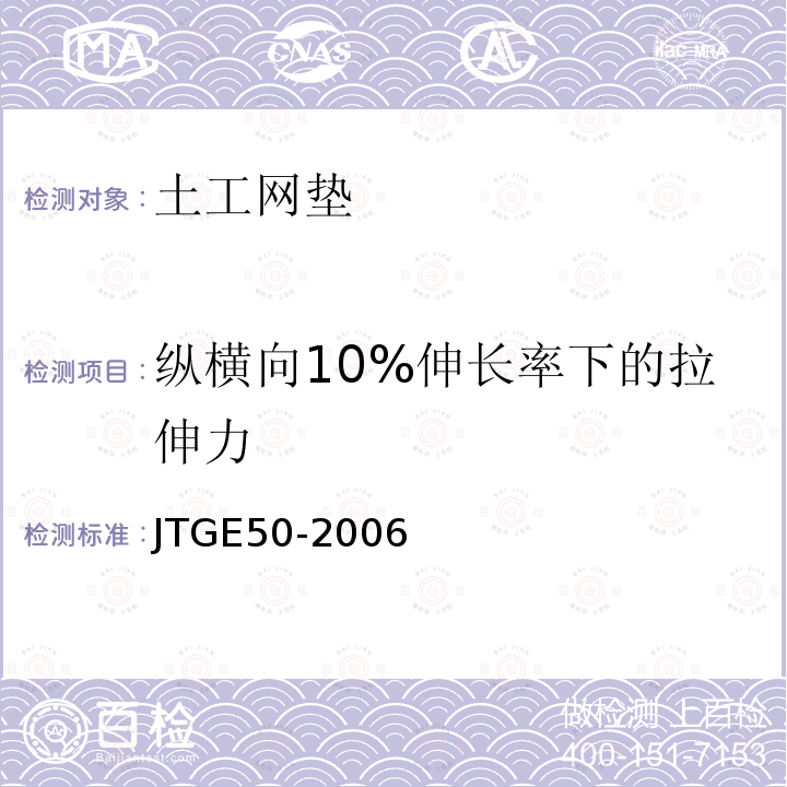 纵横向10%伸长率下的拉伸力 公路工程土工合成材料试验规程 T1121-2006中的第3.8条