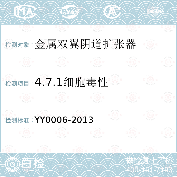 4.7.1细胞毒性 YY 0006-2013 金属双翼阴道扩张器