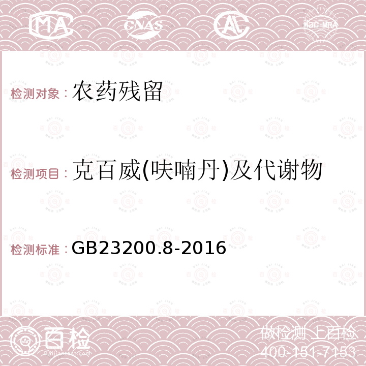 克百威(呋喃丹)及代谢物 食品安全国家标准 水果和蔬菜中500种农药及相关化学品残留量的测定气相色谱-质谱法