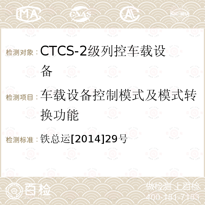 车载设备控制模式及模式转换功能 铁总运[2014]29号 CTCS-2级列控车载设备暂行技术规范