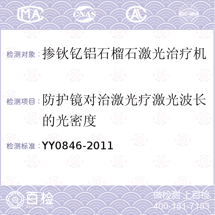 防护镜对治激光疗激光波长的光密度 YY 0846-2011 激光治疗设备 掺钬钇铝石榴石激光治疗机(附2021年第1号修改单)