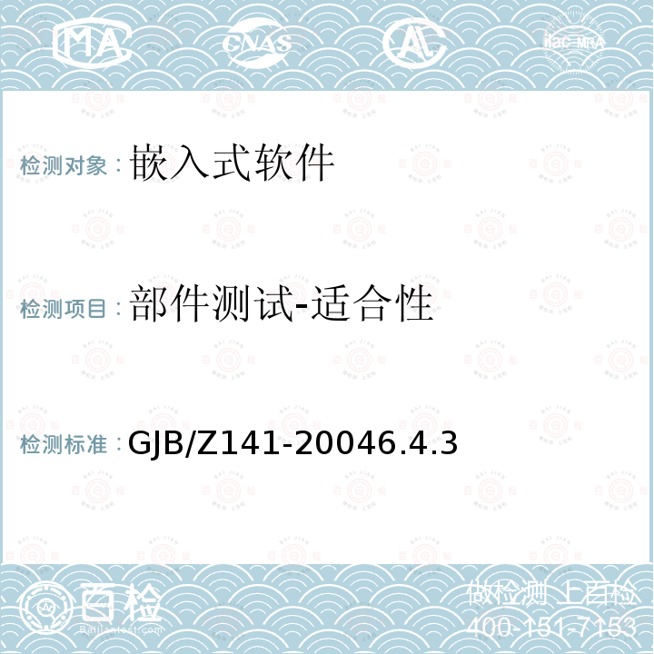 部件测试-适合性 GJB/Z141-20046.4.3 军用软件测试指南