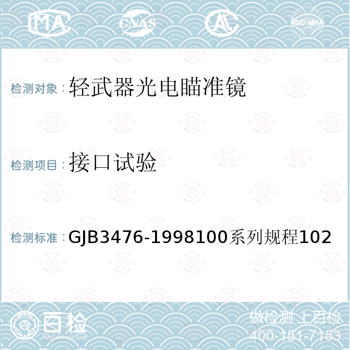 接口试验 GJB3476-1998100系列规程102 热像仪定型试验规程