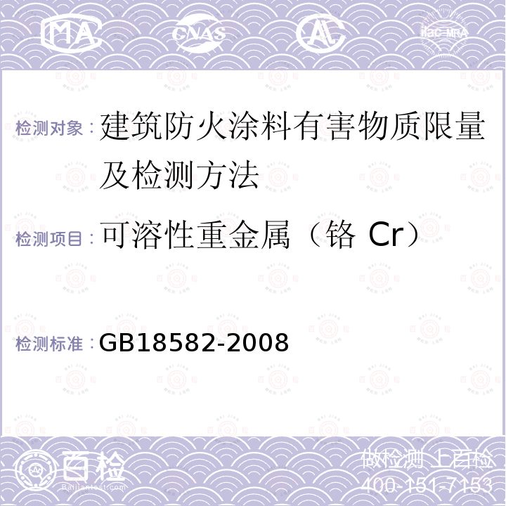 可溶性重金属（铬 Cr） GB 18582-2008 室内装饰装修材料 内墙涂料中有害物质限量