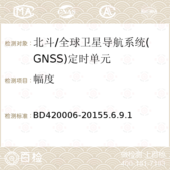 幅度 BD420006-20155.6.9.1 北斗/全球卫星导航系统（GNSS）定时单元性能要求及测试方法