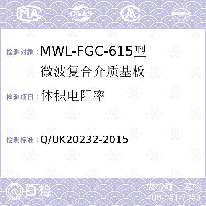 体积电阻率 Q/UK20232-2015 MWL-FGC-615型微波复合介质基板详细规范