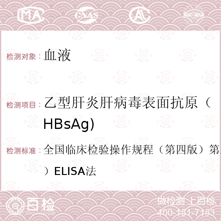 乙型肝炎肝病毒表面抗原（HBsAg) 全国临床检验操作规程 全国临床检验操作规程（第四版）第三篇第四章第二节一（一）ELISA法