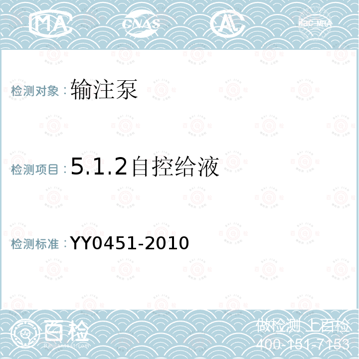 5.1.2自控给液 YY 0451-2010 一次性使用便携式输注泵 非电驱动