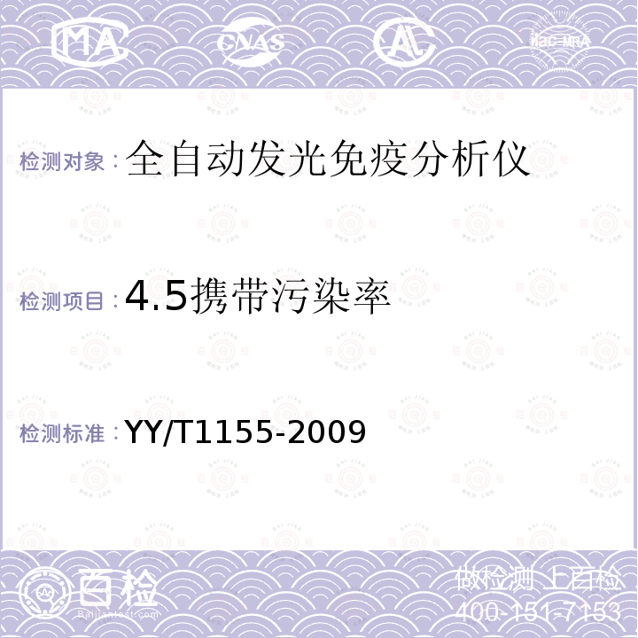 4.5携带污染率 YY/T 1155-2009 全自动发光免疫分析仪