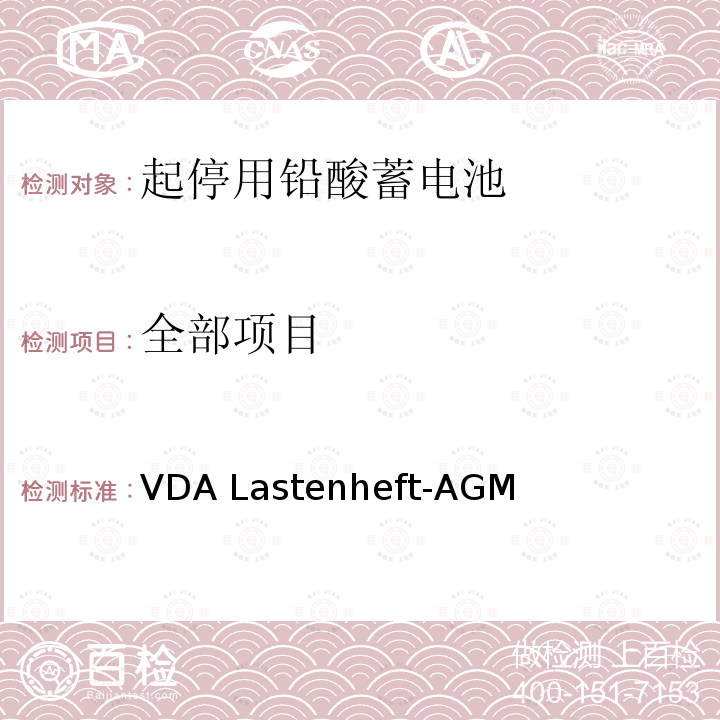 全部项目 起停用阀控式（AGM）铅酸蓄电池测试要求 VDA Lastenheft-AGM