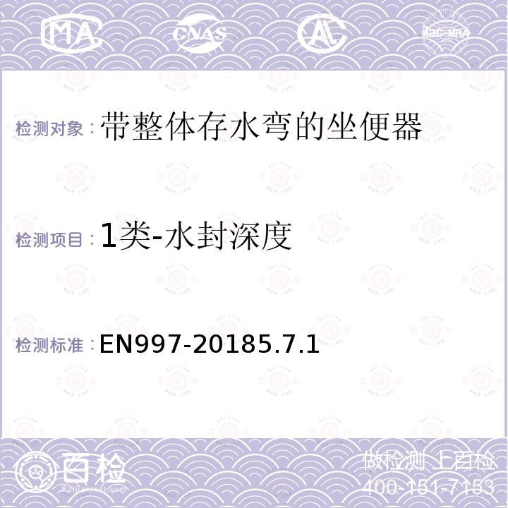 1類-水封深度 帶整體存水彎的坐便器