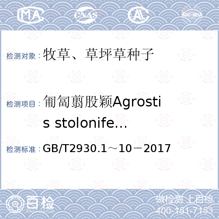 匍匐翦股颖Agrostis stolonifera GB 2930-1982 牧草种子检验规程