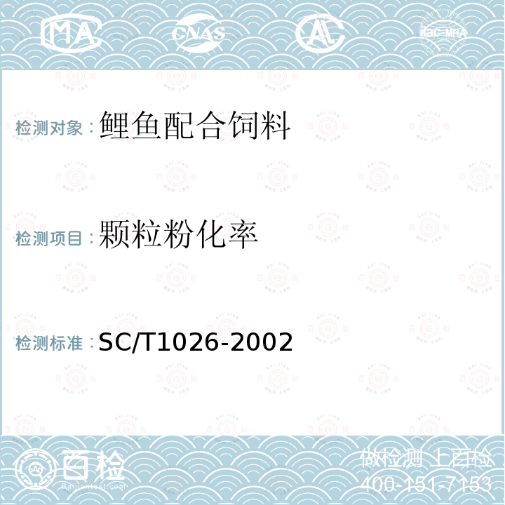 颗粒粉化率 SC/T 1026-2002 鲤鱼配合饲料