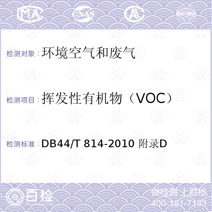 挥发性有机物（VOC） 家具制造行业挥发性有机化合物排放标准附录D- VOCs监测方法 DB44/T 814-2010 附录D 